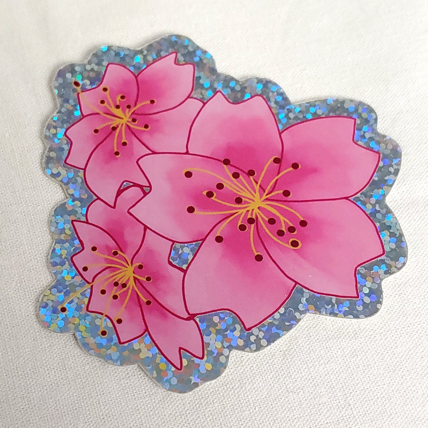 STICKER - Cherry blossoms glitter holo