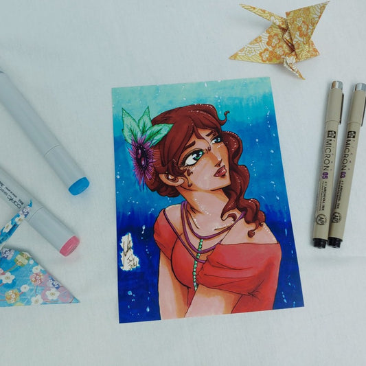 PRINT 5x7 - Brunette with Feather Hairpiece