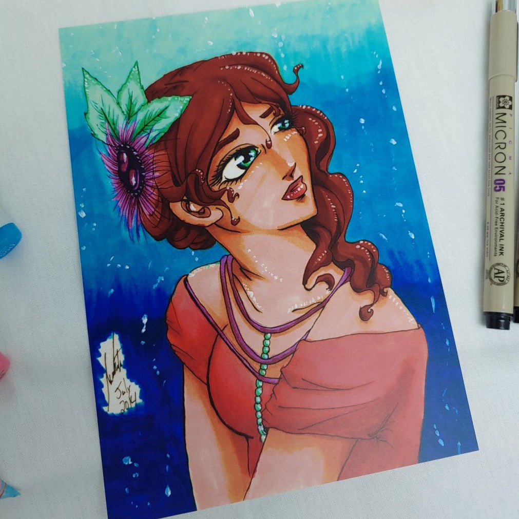 PRINT 5x7 - Brunette with Feather Hairpiece