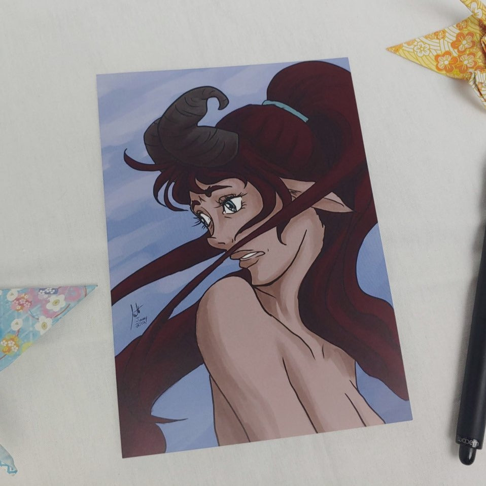 PRINT 5x7 - Portrait of Brunette with Horns