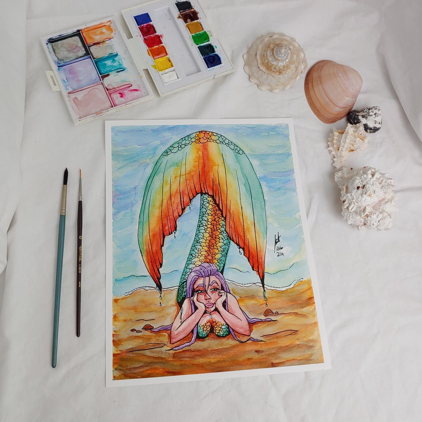 PRINT 8.5x11 - Orange and Teal Tailed Mermaid