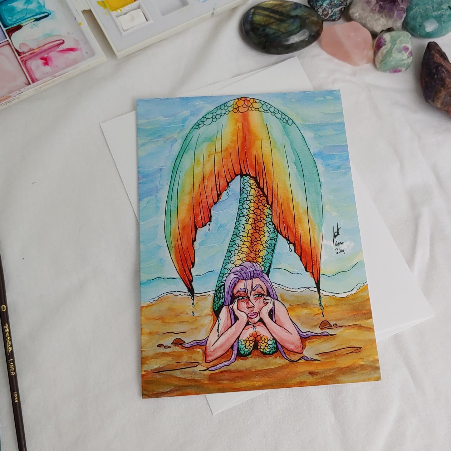 A7 CARD - Orange and Teal Tailed Mermaid