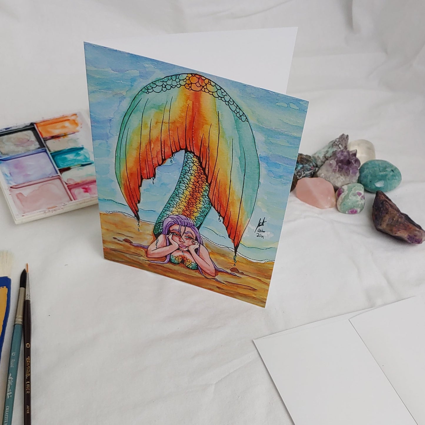 A7 CARD - Orange and Teal Tailed Mermaid