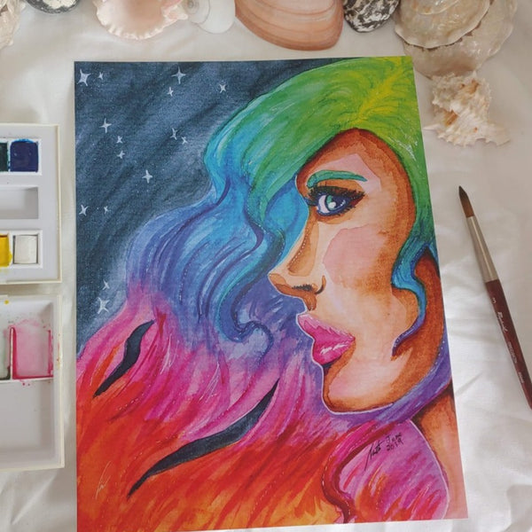 PRINT - Rainbow Hair Portrait