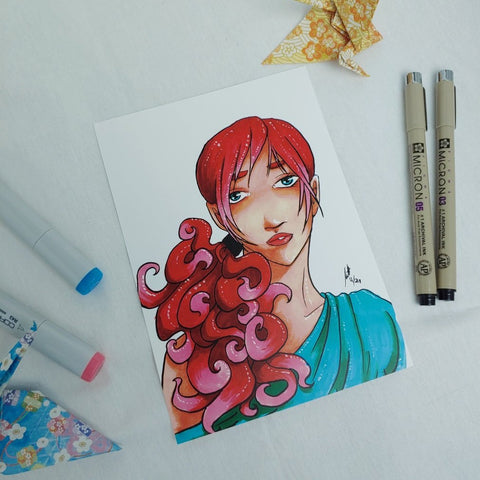 PRINT - Portrait of Wild Pink Curls