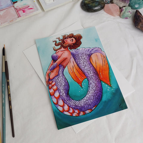 A7 CARD - Purple and Orange Tailed Mermaid